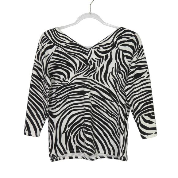 1990s Vintage Zebra Print V-Neck Top Ann Trinity Zebra Blouse Small Retro Animal - Picture 3 of 5